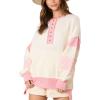 imagechouyatou Womens Y2K Ribbed Knit Sweater 12 Button Color Block Striped Spliced Sweater Pullover TopsPink