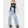 imagechouyatou Womens Adjustable Strap Denim Bib Overall Wide Leg Jeans Baggy Casual Pant JumpsuitsLight Blue