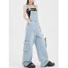 imagechouyatou Womens Adjustable Strap Denim Bib Overall Wide Leg Jeans Baggy Casual Pant JumpsuitsLight Blue