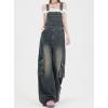 imagechouyatou Womens Adjustable Strap Denim Bib Overall Wide Leg Jeans Baggy Casual Pant JumpsuitsVintage Blue