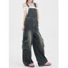 imagechouyatou Womens Adjustable Strap Denim Bib Overall Wide Leg Jeans Baggy Casual Pant JumpsuitsVintage Blue