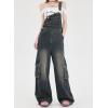 imagechouyatou Womens Adjustable Strap Denim Bib Overall Wide Leg Jeans Baggy Casual Pant JumpsuitsVintage Blue