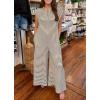 imagechouyatou Womens Baggy Contrast Striped Wide Leg Jumpsuit Button Down Dressy Overall Romper PantsBlack