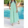 imagechouyatou Womens Baggy Contrast Striped Wide Leg Jumpsuit Button Down Dressy Overall Romper PantsGreen