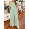 imagechouyatou Womens Baggy Contrast Striped Wide Leg Jumpsuit Button Down Dressy Overall Romper PantsGreen