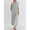imagechouyatou Womens Baggy Contrast Striped Wide Leg Jumpsuit Button Down Dressy Overall Romper PantsGrey