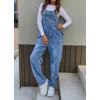 imagechouyatou Womens Casual Baggy Denim Bib Overall Straight Leg Y2K Mid Rise Boyfriend Jeans JumpsuitBlue