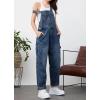 imagechouyatou Womens Casual Baggy Denim Bib Overall Straight Leg Y2K Mid Rise Boyfriend Jeans JumpsuitDark Blue