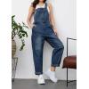 imagechouyatou Womens Casual Baggy Denim Bib Overall Straight Leg Y2K Mid Rise Boyfriend Jeans JumpsuitDark Blue