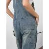 imagechouyatou Womens Casual Baggy Denim Bib Overall Straight Leg Y2K Mid Rise Boyfriend Jeans JumpsuitDusty Blue