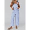 imagechouyatou Womens Casual Contrast Color Striped Overall Wide Leg Sleeveless Cropped Pant JumpsuitsBlue