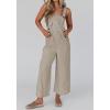 imagechouyatou Womens Casual Contrast Color Striped Overall Wide Leg Sleeveless Cropped Pant JumpsuitsCoffee
