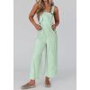 imagechouyatou Womens Casual Contrast Color Striped Overall Wide Leg Sleeveless Cropped Pant JumpsuitsGreen