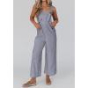 imagechouyatou Womens Casual Contrast Color Striped Overall Wide Leg Sleeveless Cropped Pant JumpsuitsGrey