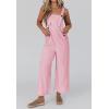 imagechouyatou Womens Casual Contrast Color Striped Overall Wide Leg Sleeveless Cropped Pant JumpsuitsPink