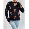 imagechouyatou Womens Cute Graphic Pattern Crew Neck Jacquard Knit Ugly Sweater Pullover TopsBlack Mushroom