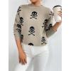 imagechouyatou Womens Cute Graphic Pattern Crew Neck Jacquard Knit Ugly Sweater Pullover TopsBrown Skull