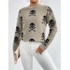 imagechouyatou Womens Cute Graphic Pattern Crew Neck Jacquard Knit Ugly Sweater Pullover TopsBrown Skull