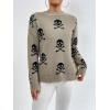 imagechouyatou Womens Cute Graphic Pattern Crew Neck Jacquard Knit Ugly Sweater Pullover TopsBrown Skull