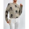 imagechouyatou Womens Cute Graphic Pattern Crew Neck Jacquard Knit Ugly Sweater Pullover TopsBrown Skull