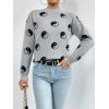 imagechouyatou Womens Cute Graphic Pattern Crew Neck Jacquard Knit Ugly Sweater Pullover TopsGray