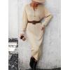imagechouyatou Womens Fall Henley Neck Midi Sweater Dress Below Knee Casual Long Waffle Knit DressApricot