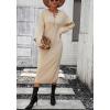 imagechouyatou Womens Fall Henley Neck Midi Sweater Dress Below Knee Casual Long Waffle Knit DressApricot