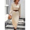 imagechouyatou Womens Fall Henley Neck Midi Sweater Dress Below Knee Casual Long Waffle Knit DressApricot