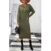 imagechouyatou Womens Fall Henley Neck Midi Sweater Dress Below Knee Casual Long Waffle Knit DressArmy Green