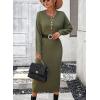 imagechouyatou Womens Fall Henley Neck Midi Sweater Dress Below Knee Casual Long Waffle Knit DressArmy Green