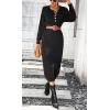 imagechouyatou Womens Fall Henley Neck Midi Sweater Dress Below Knee Casual Long Waffle Knit DressBlack