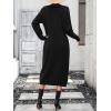 imagechouyatou Womens Fall Henley Neck Midi Sweater Dress Below Knee Casual Long Waffle Knit DressBlack