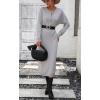 imagechouyatou Womens Fall Henley Neck Midi Sweater Dress Below Knee Casual Long Waffle Knit DressLight Grey