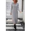 imagechouyatou Womens Fall Henley Neck Midi Sweater Dress Below Knee Casual Long Waffle Knit DressLight Grey