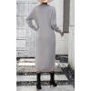 imagechouyatou Womens Fall Henley Neck Midi Sweater Dress Below Knee Casual Long Waffle Knit DressLight Grey