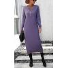imagechouyatou Womens Fall Henley Neck Midi Sweater Dress Below Knee Casual Long Waffle Knit DressPurple