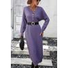 imagechouyatou Womens Fall Henley Neck Midi Sweater Dress Below Knee Casual Long Waffle Knit DressPurple