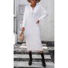 imagechouyatou Womens Fall Henley Neck Midi Sweater Dress Below Knee Casual Long Waffle Knit DressWhite