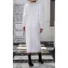 imagechouyatou Womens Fall Henley Neck Midi Sweater Dress Below Knee Casual Long Waffle Knit DressWhite