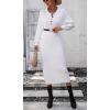 imagechouyatou Womens Fall Henley Neck Midi Sweater Dress Below Knee Casual Long Waffle Knit DressWhite