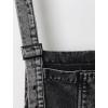 imagechouyatou Womens Loose Adjustable Strap Denim Overall Cargo Pockets Jeans Wide Leg Baggy JumpsuitGrey