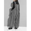 imagechouyatou Womens Loose Adjustable Strap Denim Overall Cargo Pockets Jeans Wide Leg Baggy JumpsuitGrey