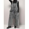 imagechouyatou Womens Loose Adjustable Strap Denim Overall Cargo Pockets Jeans Wide Leg Baggy JumpsuitGrey