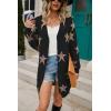 imagechouyatou Womens Star Print Long Sleeve Open Front Long Cardigan Sweaters with PocketsBlack