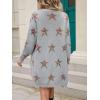 imagechouyatou Womens Star Print Long Sleeve Open Front Long Cardigan Sweaters with PocketsGray