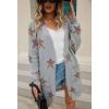 imagechouyatou Womens Star Print Long Sleeve Open Front Long Cardigan Sweaters with PocketsGray