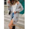 imagechouyatou Womens Star Print Long Sleeve Open Front Long Cardigan Sweaters with PocketsGray