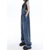 imagechouyatou Womens Summer Adjustable Strap Denim Overall Scoop Neck Straight Leg Jeans JumpsuitBlue