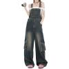imagechouyatou Womens Adjustable Strap Denim Bib Overall Wide Leg Jeans Baggy Casual Pant JumpsuitsVintage Blue
