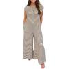 imagechouyatou Womens Baggy Contrast Striped Wide Leg Jumpsuit Button Down Dressy Overall Romper PantsBlack